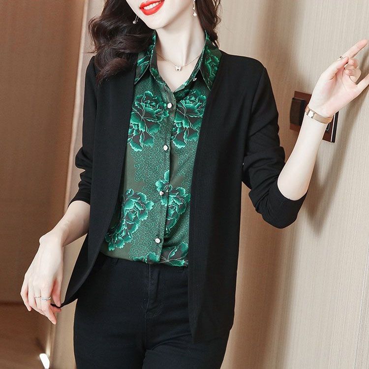 Printed Splicing Fake 2-piece Shirt for Women