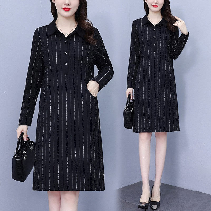 Women's Loose Lapel Long Sleeve Dress with Pockets