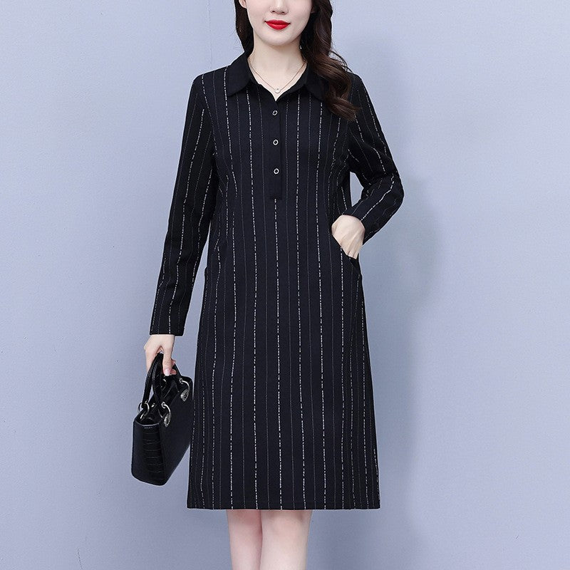 Women's Loose Lapel Long Sleeve Dress with Pockets