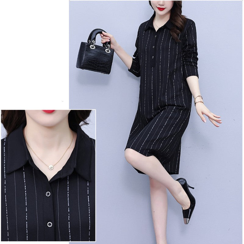 Women's Loose Lapel Long Sleeve Dress with Pockets