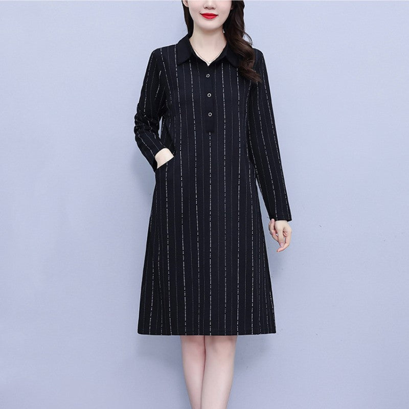 Women's Loose Lapel Long Sleeve Dress with Pockets