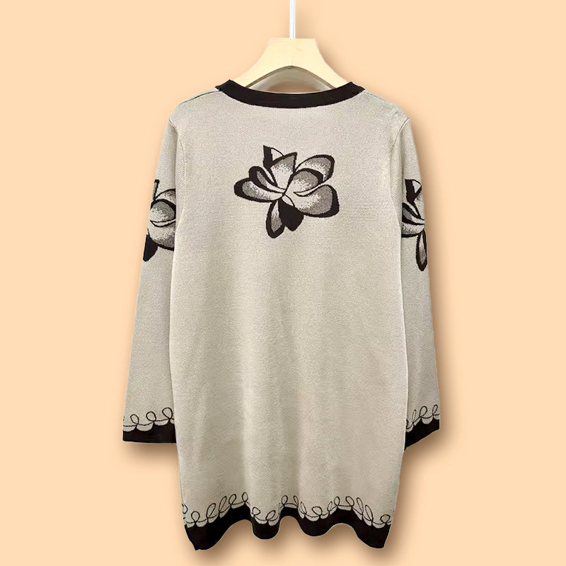 🎁Women's Loose Soft Round Neck Flower Knit Sweater