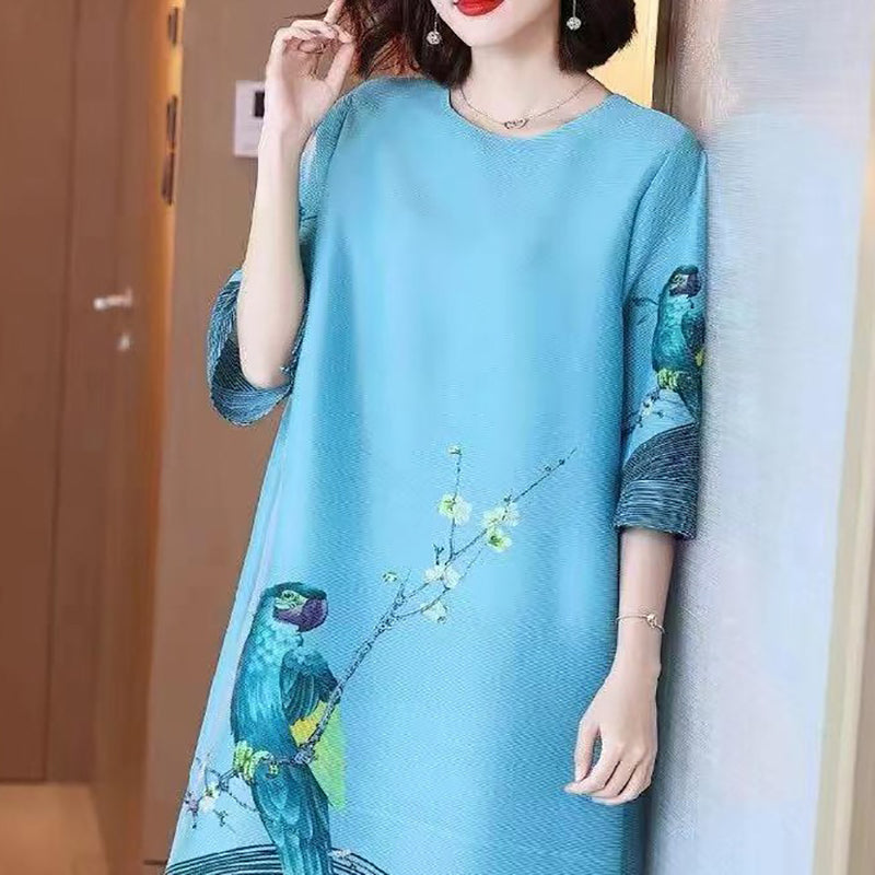 Women’s Ice Silk Vintage Print Crepe Dress